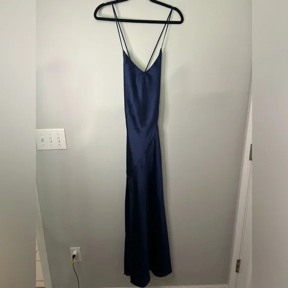 house of harlow blue satin dress MISHA Dress Hire - The 'Harlow' Satin Dress (Ice Blue) main image 1